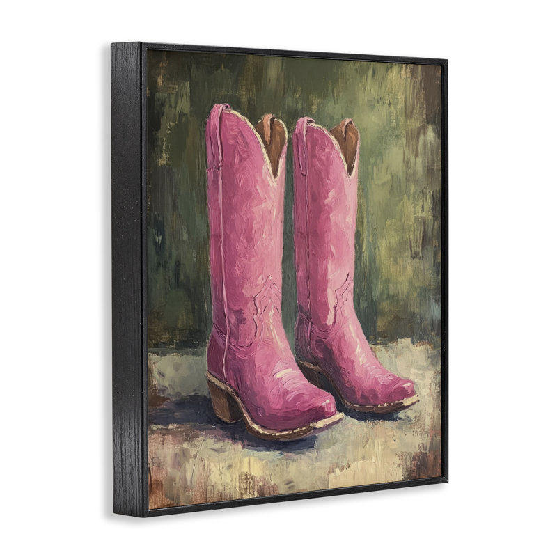 Giclée encadrée par des bottes de cow-boy roses vieillies, design par Petal Prints Design, H 14 po x l 11 po