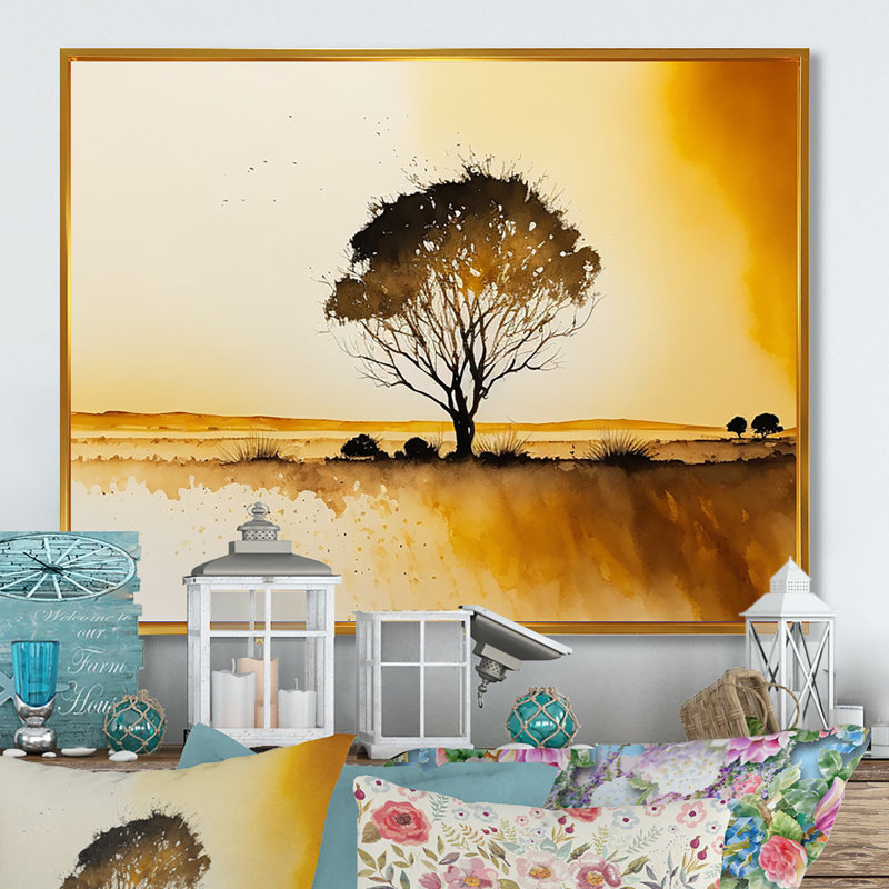 «Golden Hour Tree In The Countryside IV», reproduction sur toile, H 12 po x l 20 po x P 1 po, Toile à cadre flottant doré