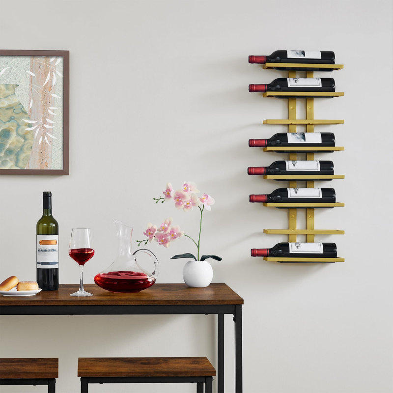 8 Tier Wall Mount Wine Rack, Gold