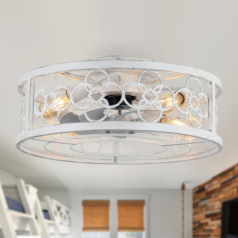 Ventilateur de plafond encastré à cage 19 po avec lumière et télécommande Barney