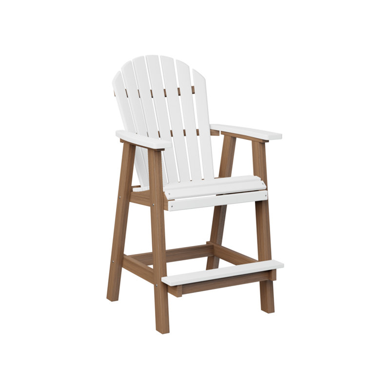 Comfo Back Outdoor Bar Stool, White, Antique Mahogany