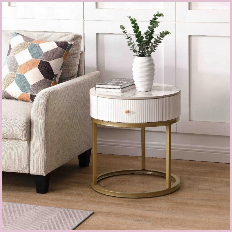 Table basse en pierre frittée pour chambre à coucher de salon, texture de marbre ultrabrillante facile à nettoyer, robuste et amp; Assemblage rapide