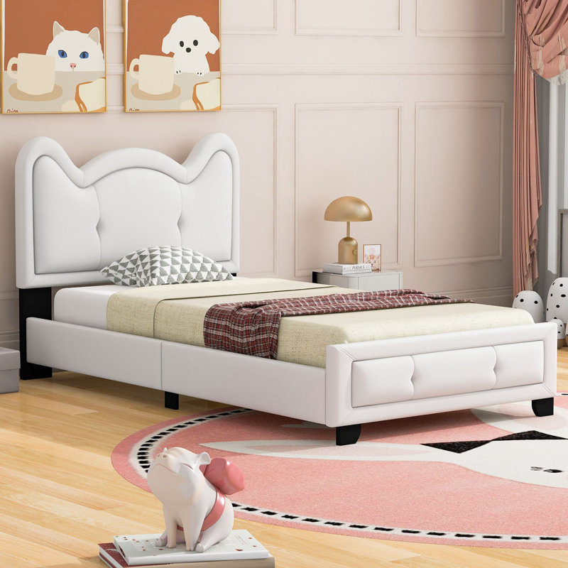 Ceasar Vegan Leather Platform Bed, Twin, White