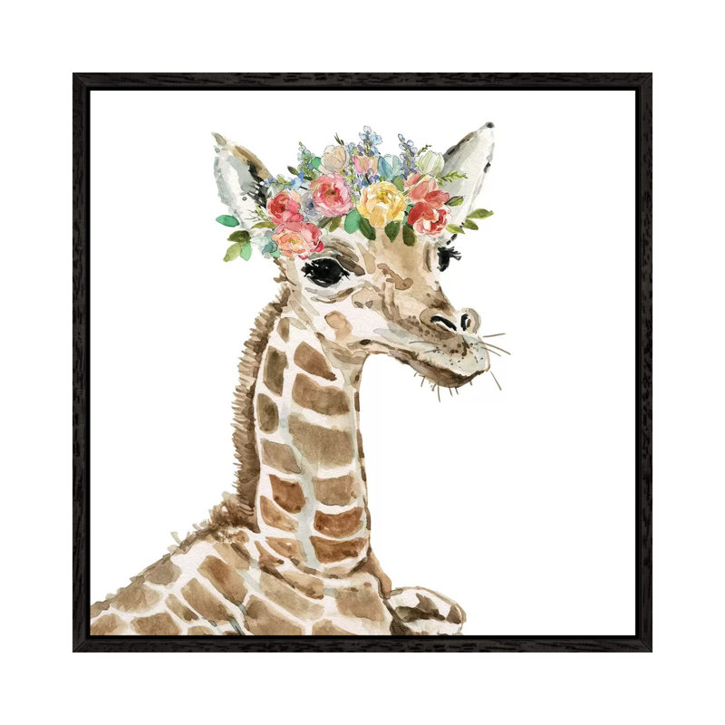 Savannah Giraffe by Carol Robinson - Painting on Canvas, 45.72 cm H x 45.72 cm W, Black Framed