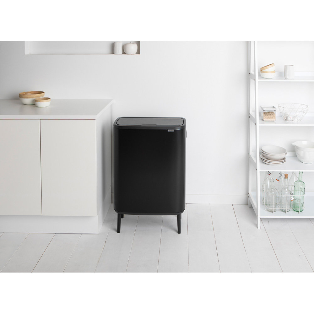 Brabantia Bo Hi Touch Top Trash Can, 16 Gallon, Matte Black