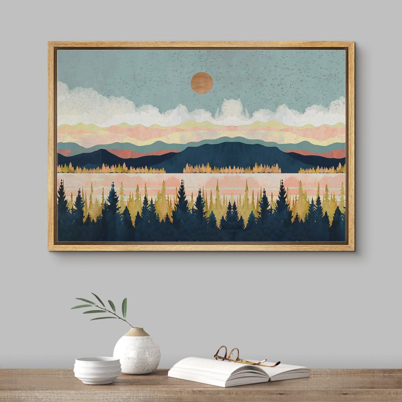 «Pastel Gradient Mountain Lake with Lush Forest», reproduction d'art sur toile encadrée, H 24 po x l 36 po x P 1,5 po