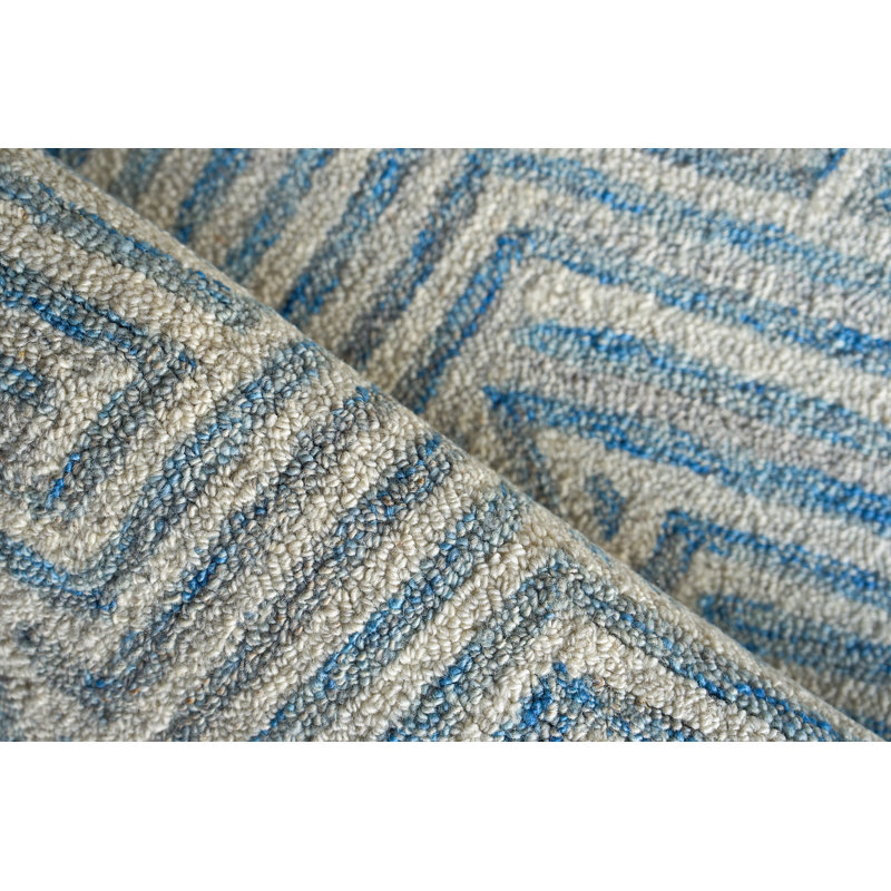 Ivory and Blue Hand-Tufted Wool 9' x 12' Area Rug