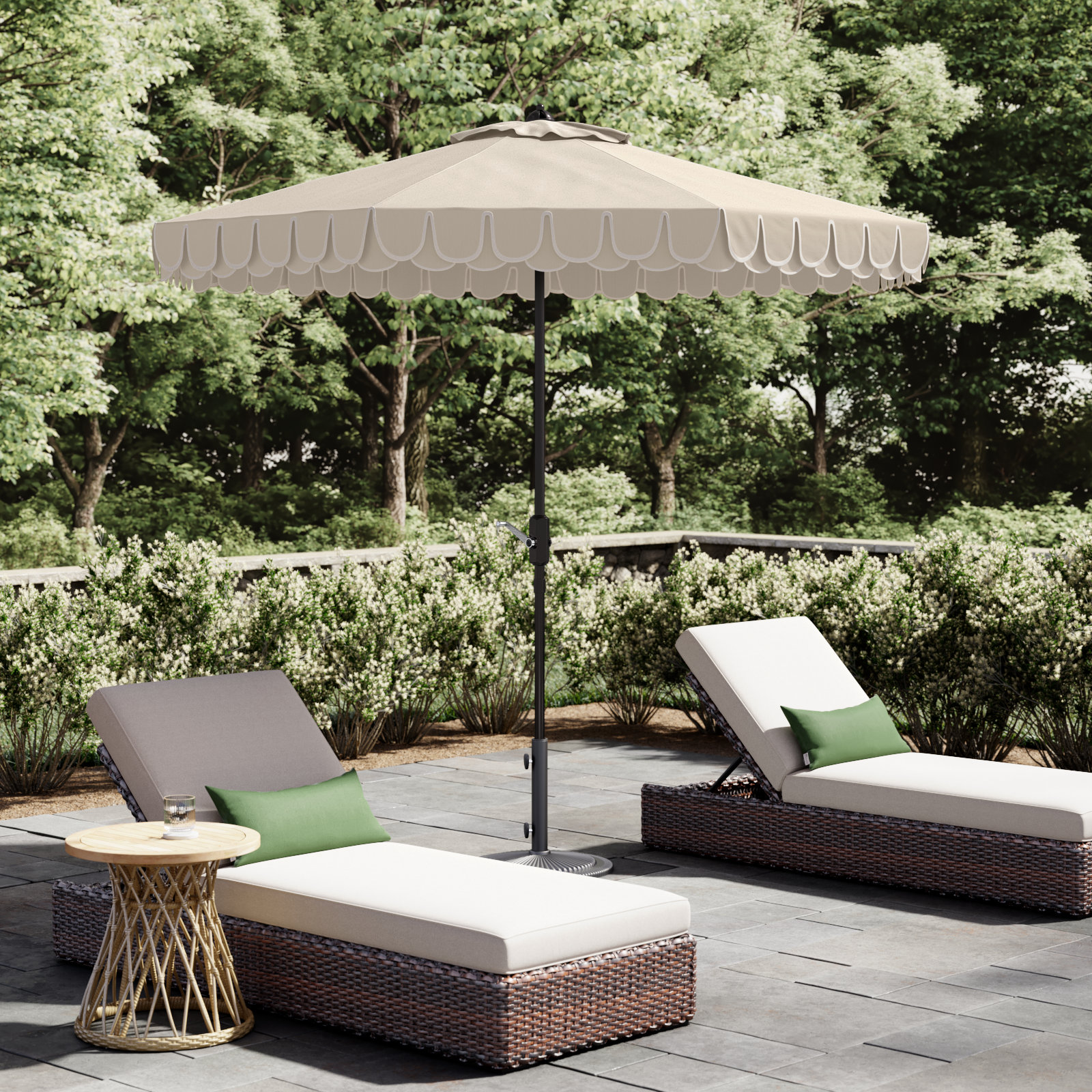 Iago 9' Market Umbrella, Beige/White, Brown