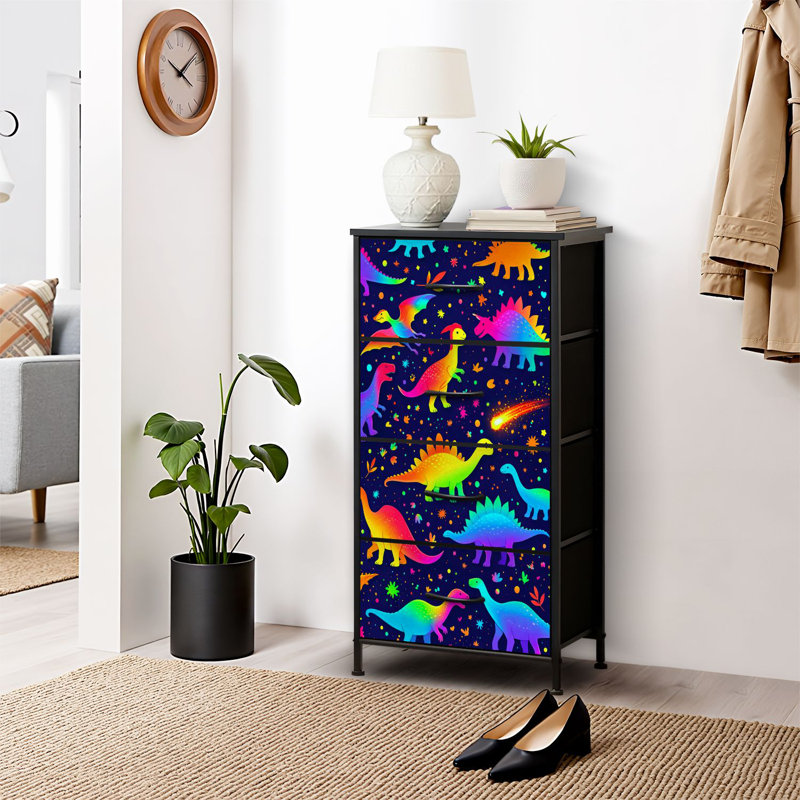 Commode pour commode de chambre à coucher pour garde-robe de dinosaures rigolos et fluides éclaboussures de peinture pour enfants