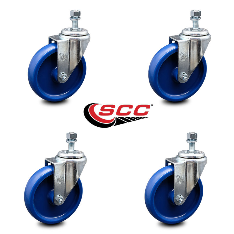 Ensemble de roulettes en polyuréthane pivotantes avec tige filetée de 12 mm et 2 freins