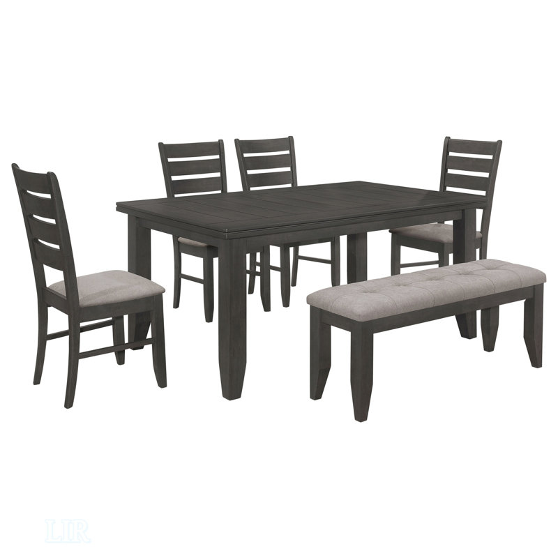 Ensemble de salle à manger 6 pièces rectangulaire avec finition gris foncé et sièges rembourrés doux pour un repas confortable et élégant