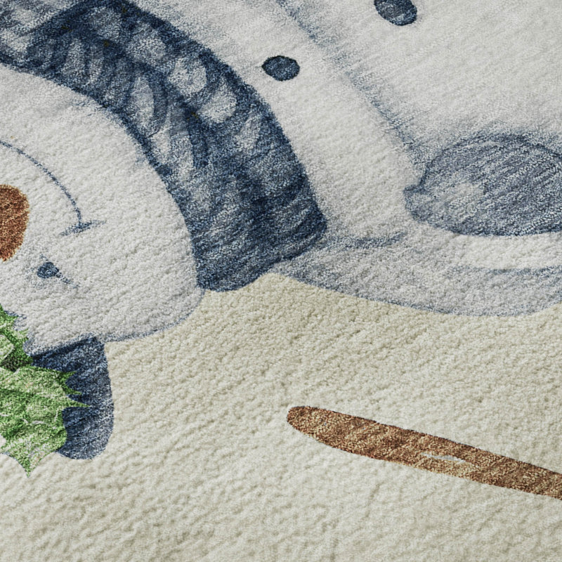 Premium Machine Washable Ingrassellino AMF1826 Happy Snowmen Holiday Rug, Runner 2'3" x 7'6"