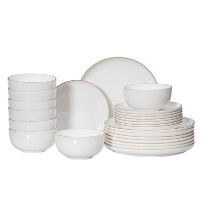 Anneelizabeth Luxurious Collection Of 24-piece White With Gold Rim Bone China Dinnerware Set - Lightweight And Durable - Service For 8, Including Dinner Plates, Salad Plates, And Cereal Or Soup Bowls
