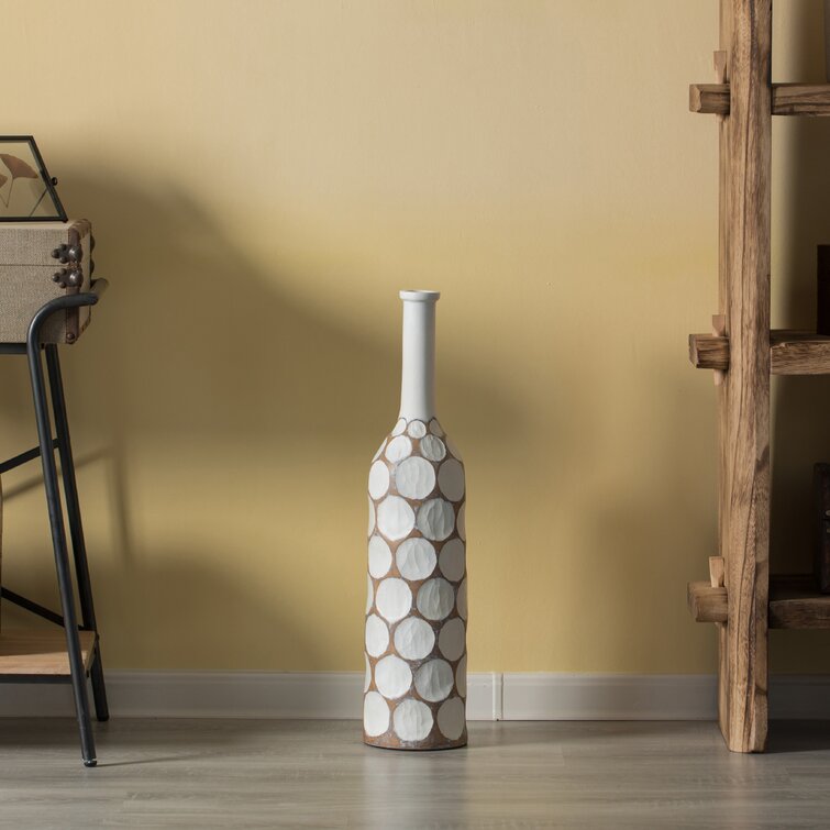 Corrigan Studio® Aniketh Decorative Contemporary Floor Vase White Carved  Divot Bubble Design With Tall Neck, 33.5 Inch