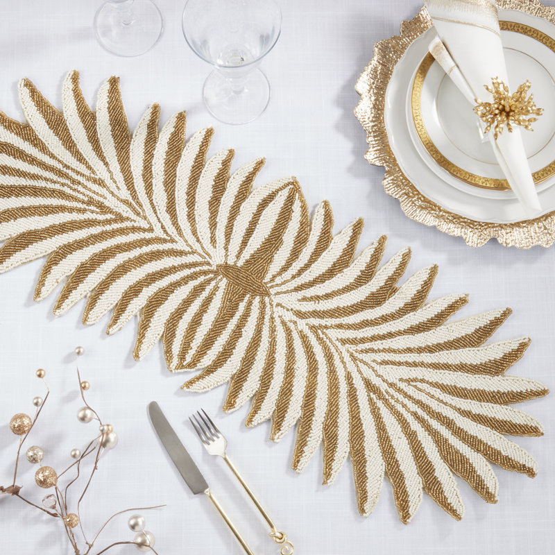 Leafy Elegance Beaded Table Runner