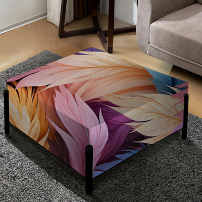 Pink And Beige Feathered Animal Elegance - Abstract Large Square Ottoman