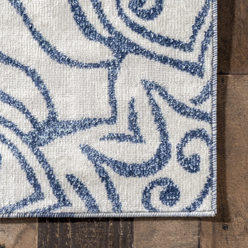 Bleu/blanc tapis Caelynn, Rectangle 5 pi x 8 pi