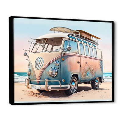 «70S Surfing Van At The Beach II - Coastal Beach», art mural