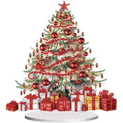 Angelicamarie  5D DIY Red and Gold Christmas Tree Diamond Painting Kit Crystal Rhinestone Acrylic Table Top Decoration (Xmas Tree 4)