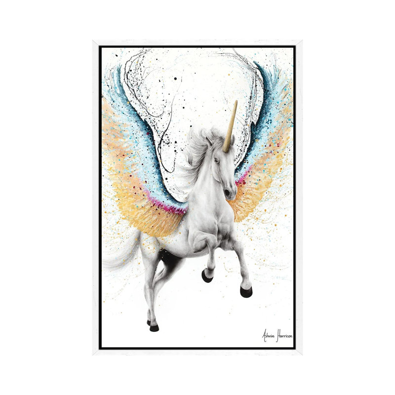 Whimsical Unicorn by Ashvin Harrison - Print on Canvas, White Framed, 66.04 cm H x 45.72 cm W