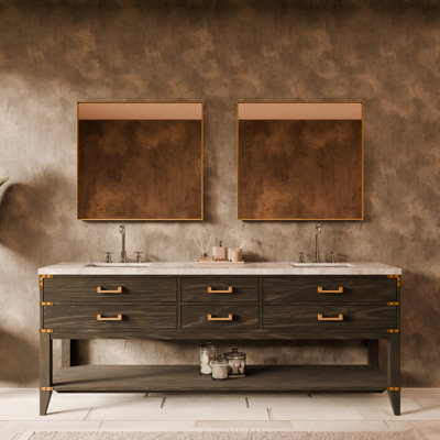 Ensemble de meuble-lavabo double l 84 po x P 22 po avec dessus en quartz blanc, miroirs 36 po et robinet chromé Norwalk