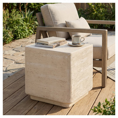 Table d'appoint d'extérieur, fini travertin beige, ensemble de 1