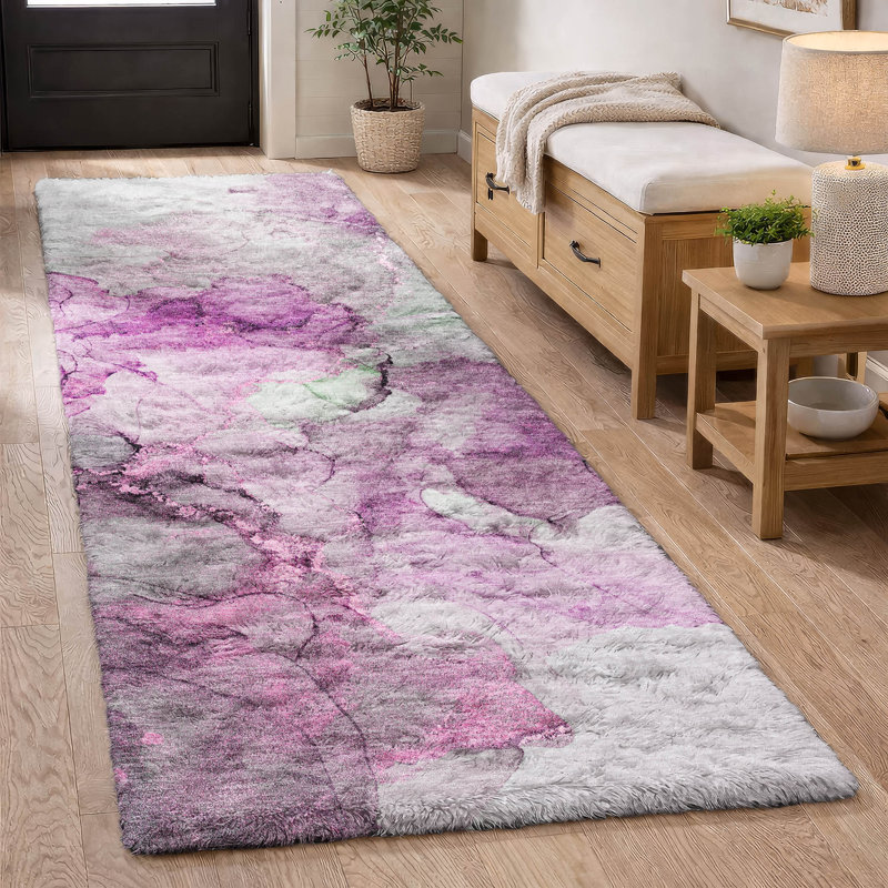 Premium Machine Washable Dream Shag ADS520 Watercolors Rug, 2'3" x 7'6" Runner, Pink