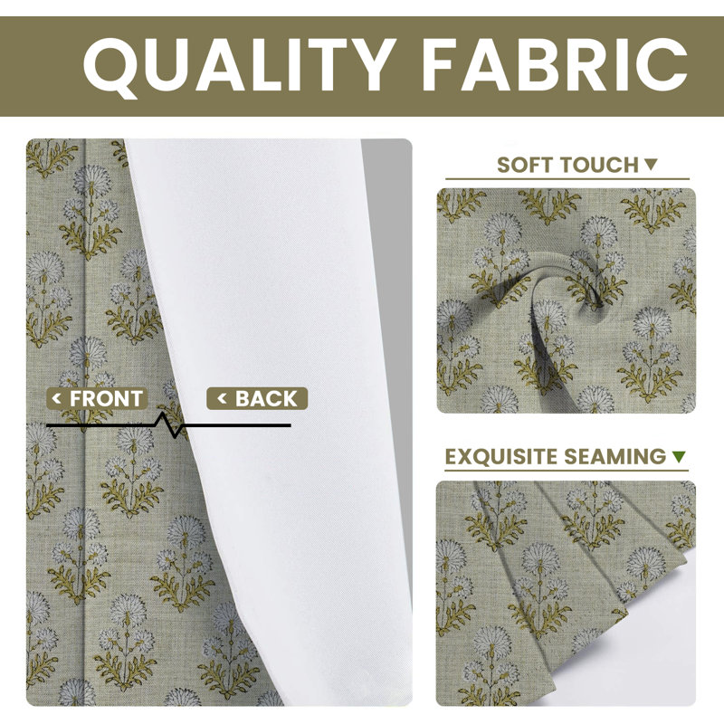Rideau bohème à motif floral Boho, L 54 po x L 84 po