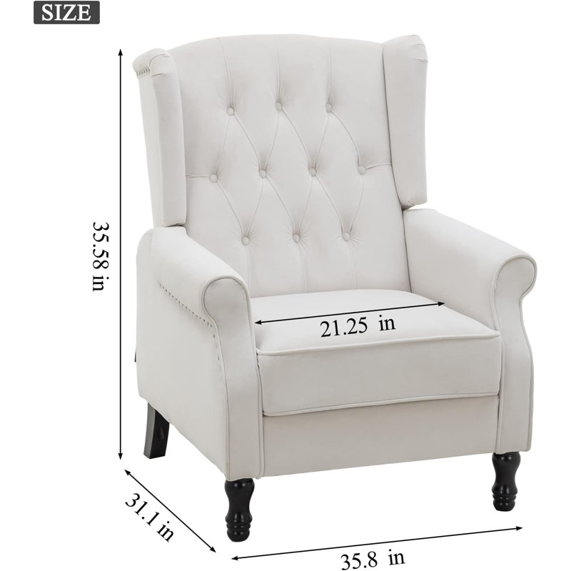 Crister 35.8'' Wide Tufted Wingback Chair, White Velvet
