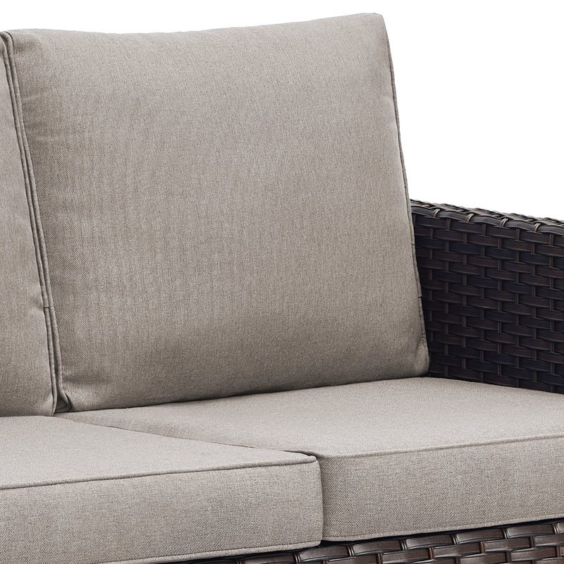 Ensemble de conversation modulaire d'extérieur 5 pièces avec foyer et coussins, Brun, Gris