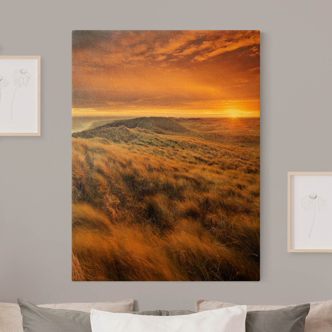 Leinwandbild - Sonnenaufgang Am Strand Auf Sylt - Panorama Quer