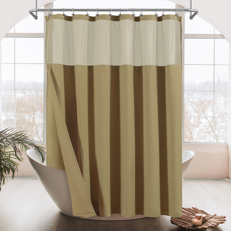 Rideau de douche en mélange de coton gaufré nid d'abeille avec doublure encliquetable, Lin lin, H 78 po x l 71 po