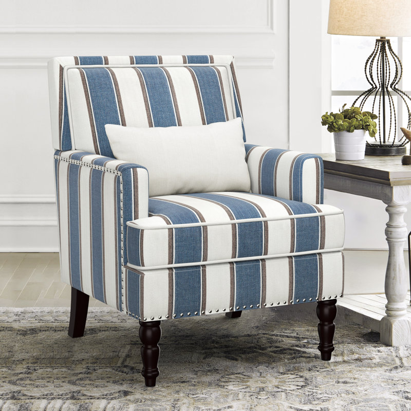Fauteuil Arene, Lin rayé bleu / blanc