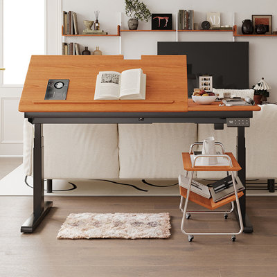 Brown+Black Rectangular Solid Wood+Steel desk