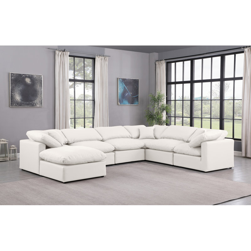 Canapé modulaire en U rembourré 7 pièces Itala, Cuir crème végétalien