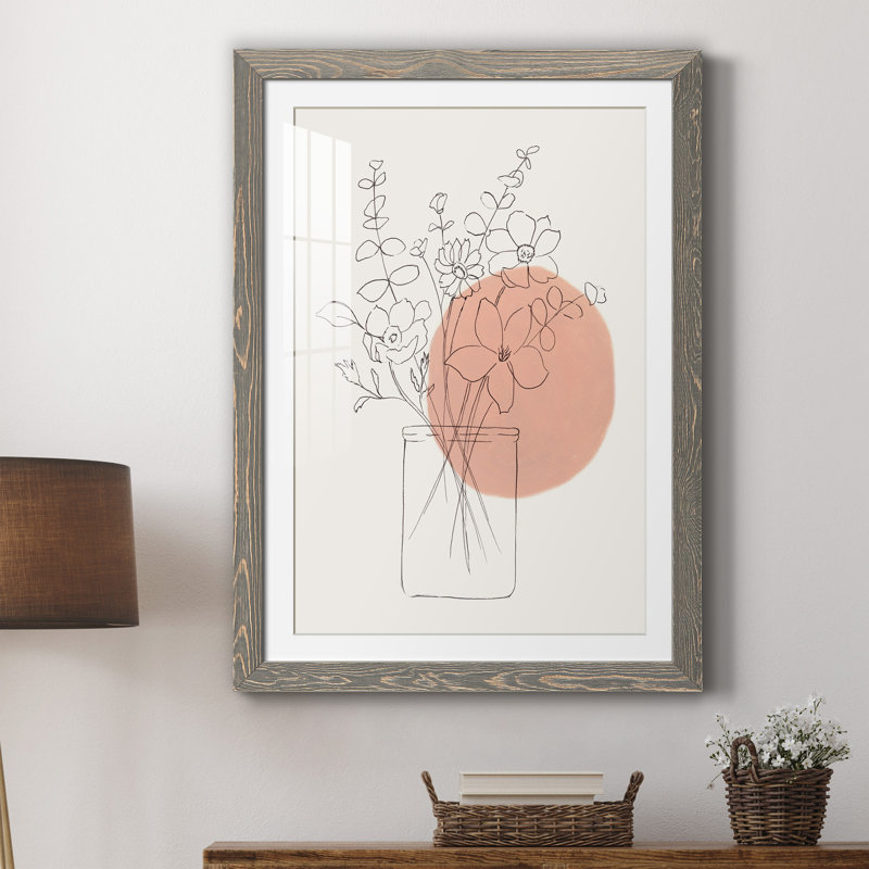 Contemporary Wildflower Bouquet - Peinture encadrée, H 44 po x l 31 po x P 1 po, Cadre en papier gris