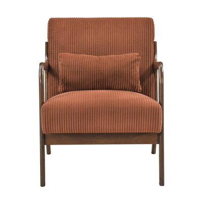 Modern Accent Chair with Pillow Orange Plush Corduroy Upholstery Home Furniture 1pc Armchair Solid Rubber Wood Frame