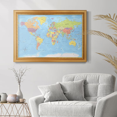 Push Pin Travel Map - Classic World Map Framed Canvas Wall Art Print