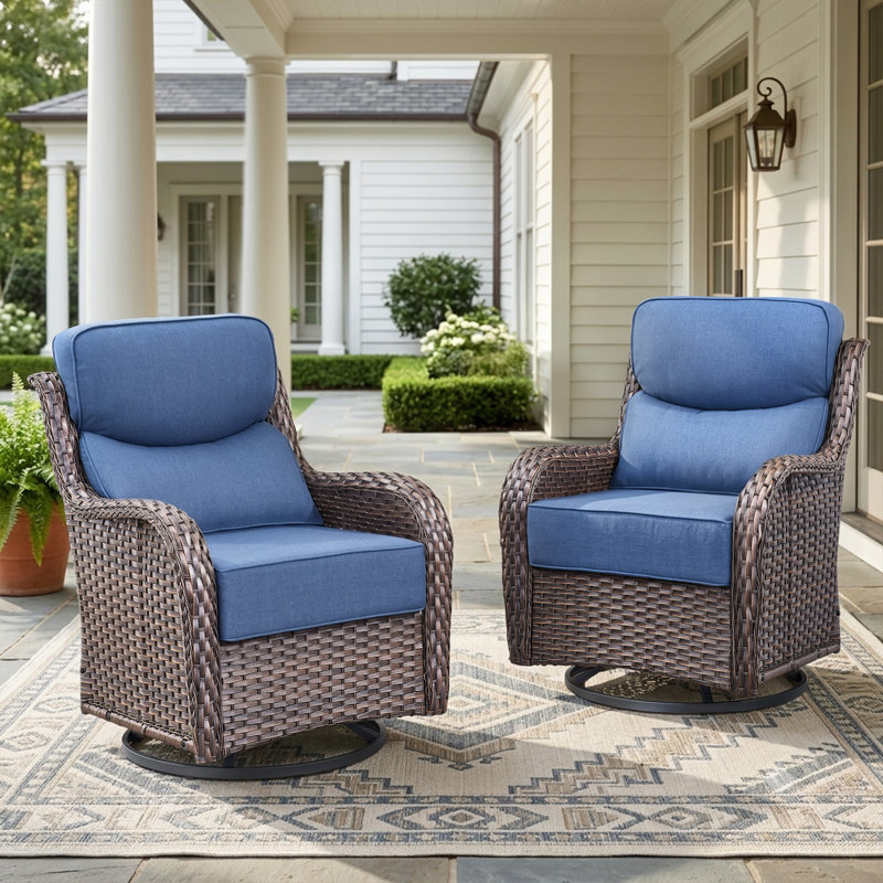 Chaises de patio pivotantes et pivotantes avec 2 coussins de 6 pouces en oléfine résistante à l'eau, Bleu