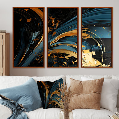Ensemble de décoration murale Golden Golden Sunlight On Nuevo Blue II - Waves
