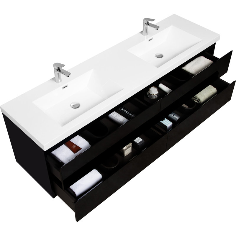 72" Floating Bathroom Vanity With Sink, Noir, noir, noir, noir
