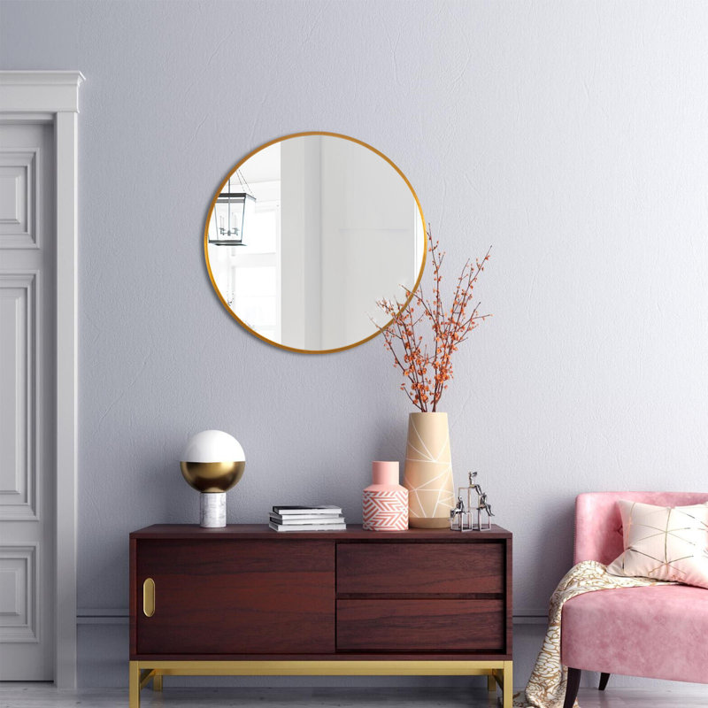 Mariemont Round Metal Accent Mirror Modern Bathroom/Vanity Mirror Decor Wall Mirror, Gold, 35" H × 35" W