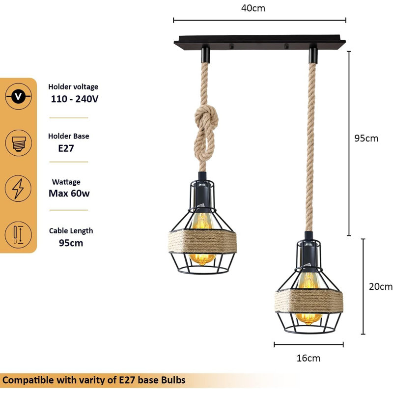 2 - Light Black Kitchen Island Pendant