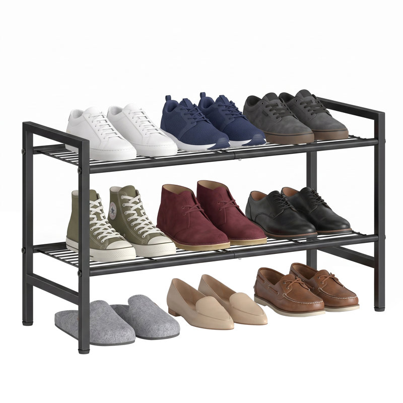 Range-chaussures en métal 9 paires, range-chaussures autoportant pour les petits espaces de garage de placard d'entrée, tablette de rangement en acier