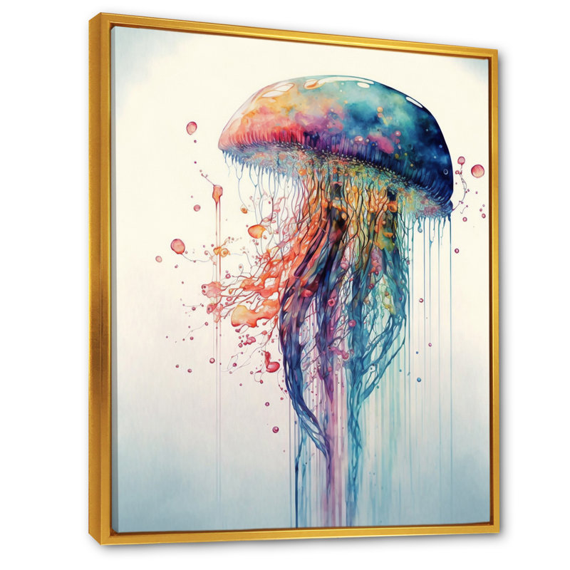 Art coloré sur toile, méduse colorée Deepsea IV, H 20 po x l 12 po, Toile avec cadre flottant, Doré