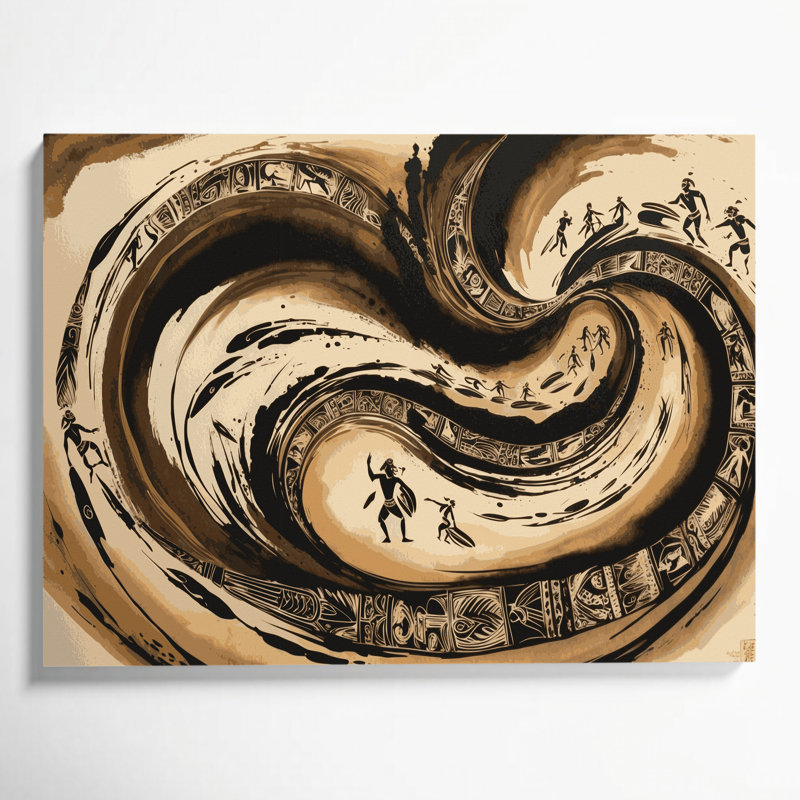 Art mural sur toile hawaïenne, pétroglyphes bruns, H 11 po x l 14 po