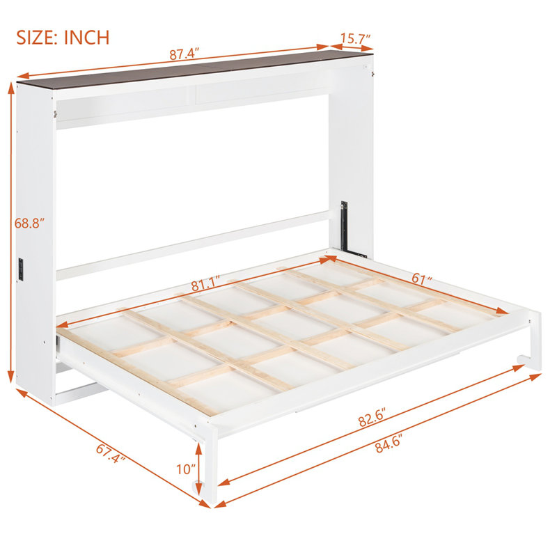 Grand lit escamotable mural et USB, Blanc
