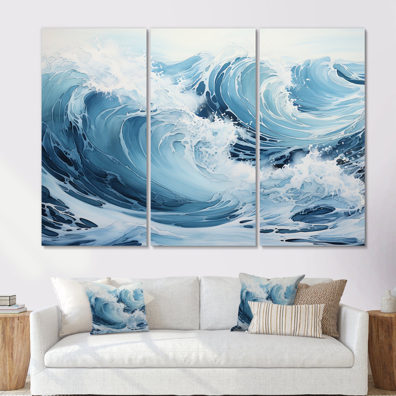 Minimalisme océan tempête - ensemble de salon art mural océan, Toile tendue, H 40 po x l 60 po x P 1 po