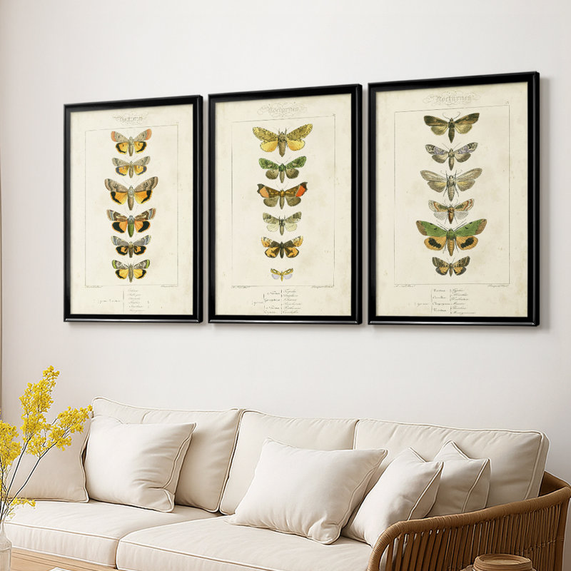 «Mauve Butterflies I - Toile tendue avec châssis sur mesure - 3 pièces, Noir, H 21 po x l 30 po