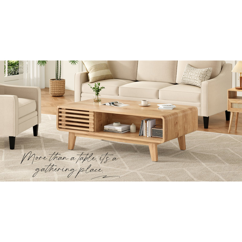 Table basse, tables de salon, table moderne avec rangement, table basse Mid Century, Naturel
